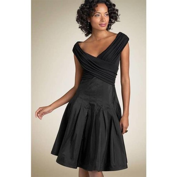 Tadashi Collection Black Shoji Taffeta A-Line Skirt Dress Size 10 - Picture 1 of 9
